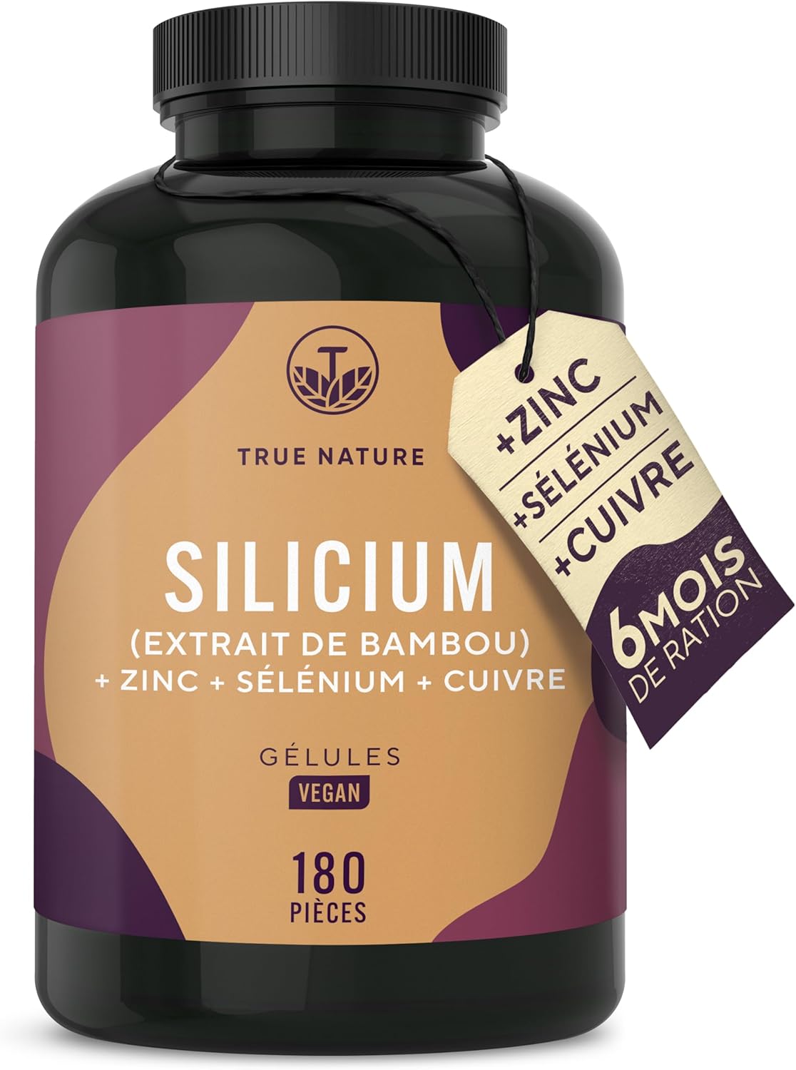 Silicium Organique 643mg – 180 Gélules pour 6 Mois – Extrait de Bambou avec Zinc, Sélénium & Cuivre – Peau, Cheveux & Ongles – Vegan, Sans Additifs, Lactose & Gluten – TRUE NATURE 180 unité (Lot de 1)