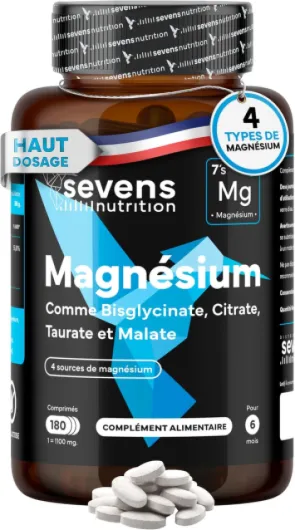 Magnésium Bisglycinate + Citrate + Malate + Taurate – Complexe de Magnésium 4en1 – 180 Comprimés pour 6 Mois – Haute Absorption & Qualité Supérieure – Fatigue, Stress, Énergie, Muscles – Dosage Élevé