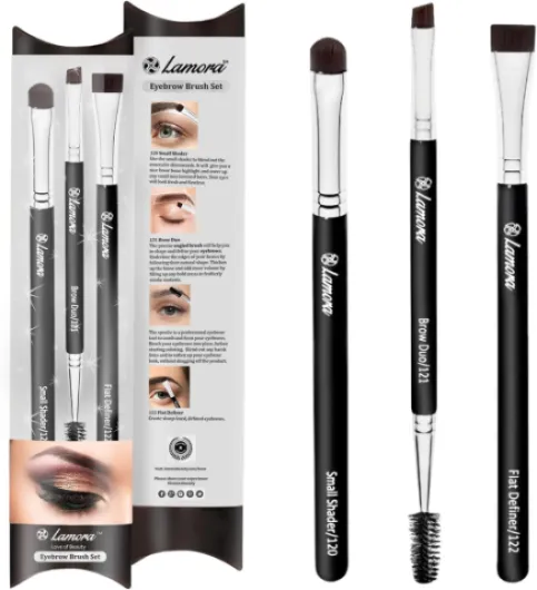 Pinceaux Maquillage Biseauté pour Sourcils Yeux Cil - Set de Brosse pour Application de Fard à Paupières, Pomade, Eyeliner, Gel, Wax Noir 3pc