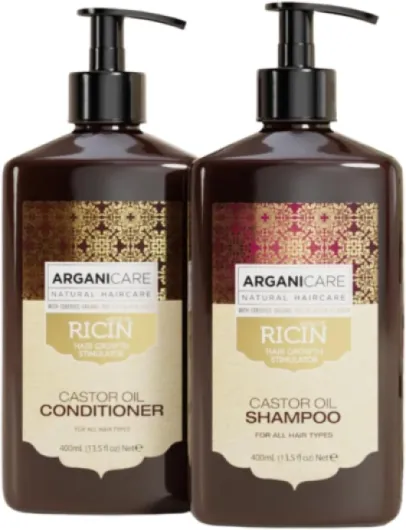 Duo Arganicare (Shampooing accélérateur de croissance + Après shampooing Reconstructeur) à l’huile de ricin Bio 400ml (Set de 2 Produits) Ricin – Croissance Duo Ricin Croissance