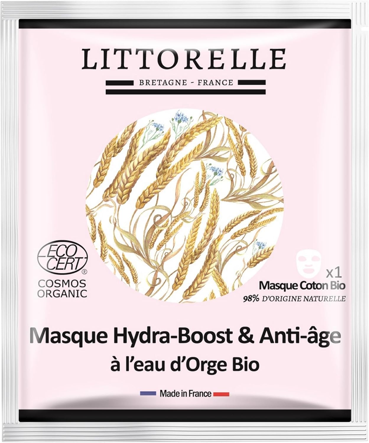 Masque Hydra-Boost Anti-âge Certifié Bio COSMOS ORGANIC – Masque Anti-Age en Coton Biologique – Made in France – Soin Visage Hydratant Peau douce – 98,5% Origine Naturelle 1