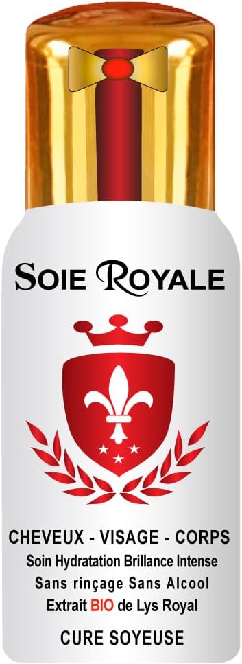 Soie Royale BIO Cure Soyeuse 66 ml Extrait Naturel BIO Fleurs de Lys Royal Protéines de Soie Vitamines EF Sans Alcool Soin Cheveux Visage Corps Nourrit Hydrate Démêle Lisse avec une Brillance Intense