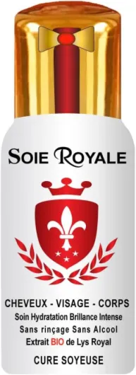 Soie Royale BIO Cure Soyeuse 66 ml Extrait Naturel BIO Fleurs de Lys Royal Protéines de Soie Vitamines EF Sans Alcool Soin Cheveux Visage Corps Nourrit Hydrate Démêle Lisse avec une Brillance Intense