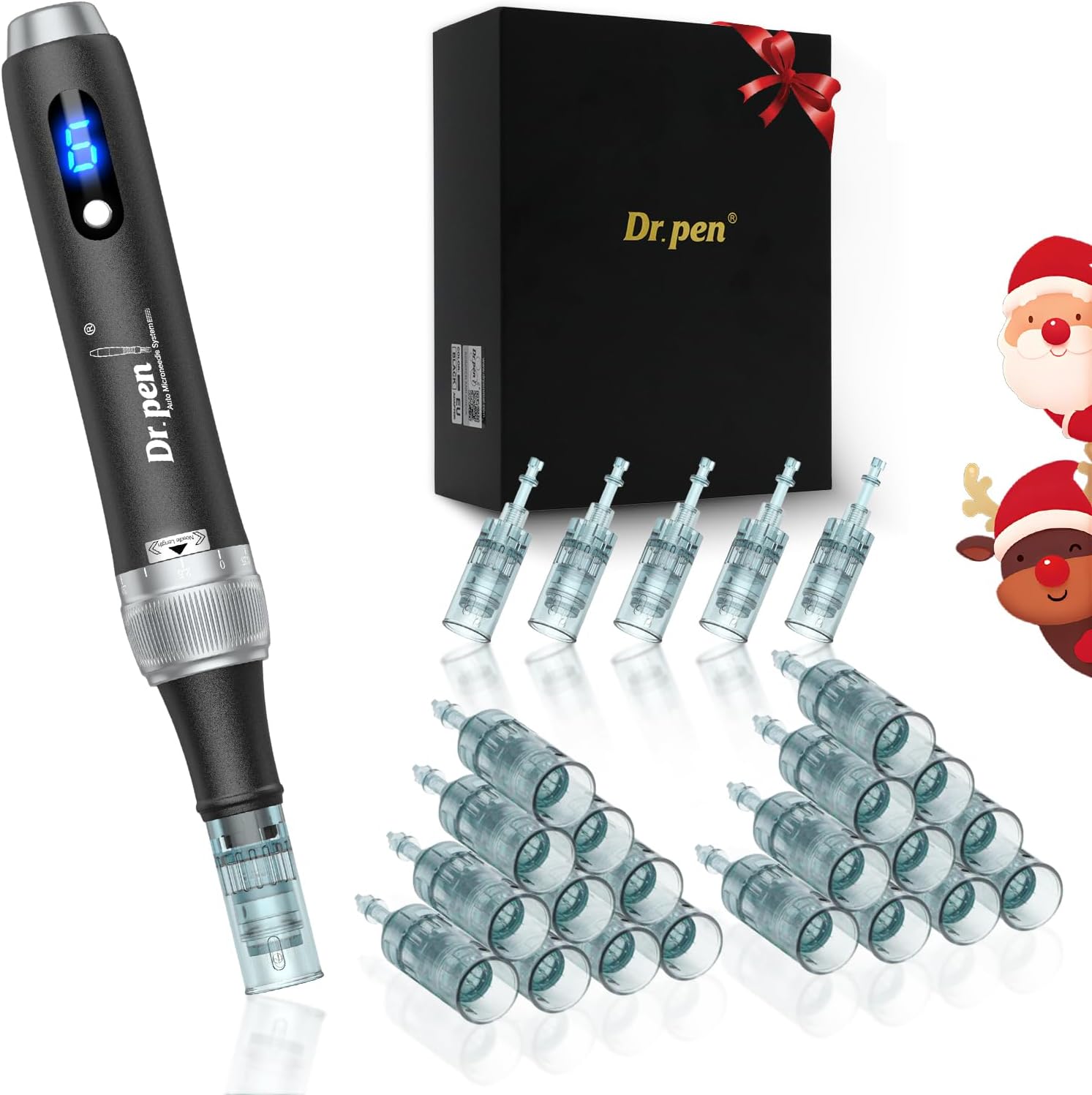 Dr - Pen M7S Stylo Microneedling Professionnel avec 25 Cartouches de Remplacement, 6 niveaux et affichage LED Dermapen pour la croissance des cheveux, le visage, le corps et les soins de la peau Noir