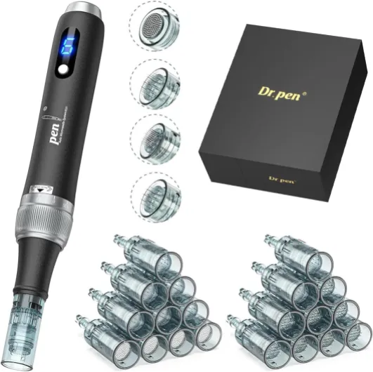 M7S Dermapen Microneedling, Électrique Stylo Microneedling 6 Vitesses, Équipé de 20 Aiguilles de Rechange Anti-rides, Anti-âge pour Visage, Corps et Croissance des Cheveux Noir