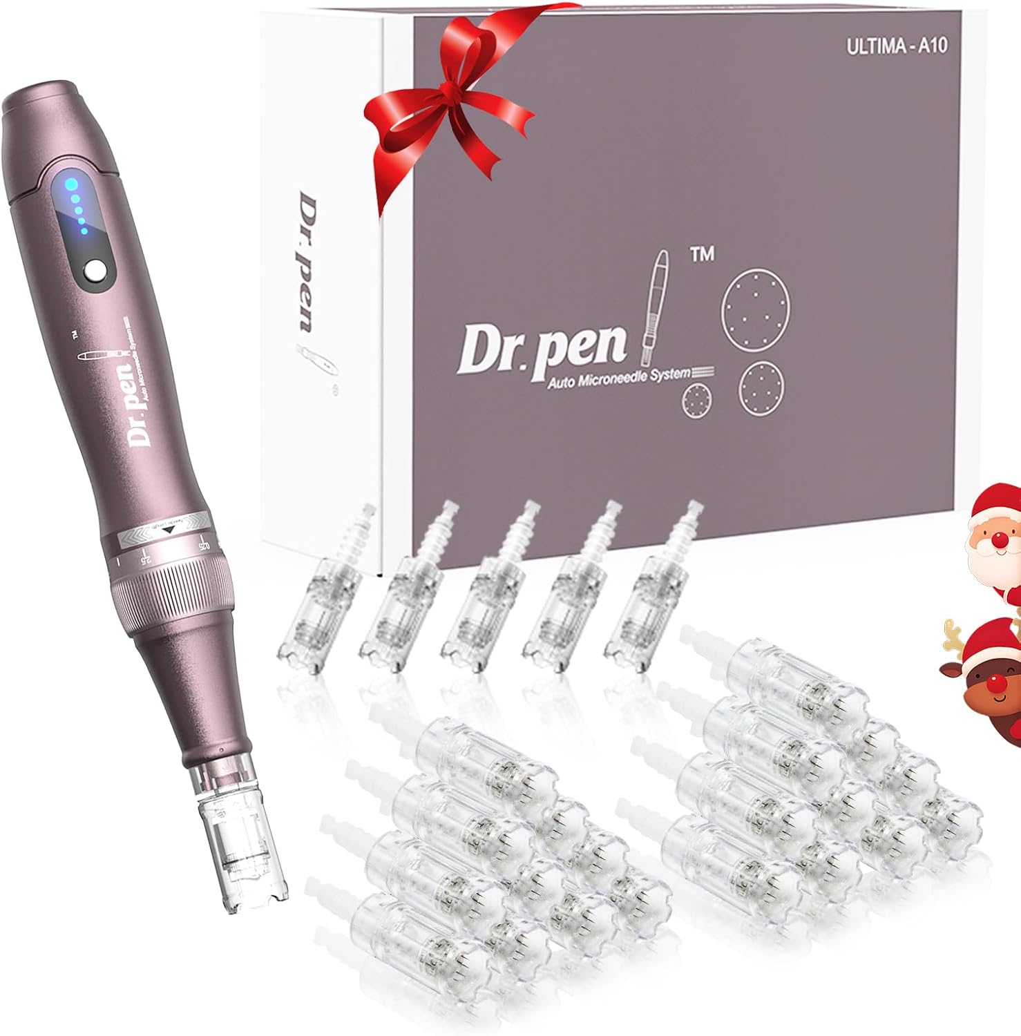 Dr - Pen A10 Stylo Microneedling Professionnel avec 25 Cartouches de Remplacement, 5 niveaux et affichage LED Dermapen pour la croissance des cheveux, le visage, le corps et les soins de la peau Violet