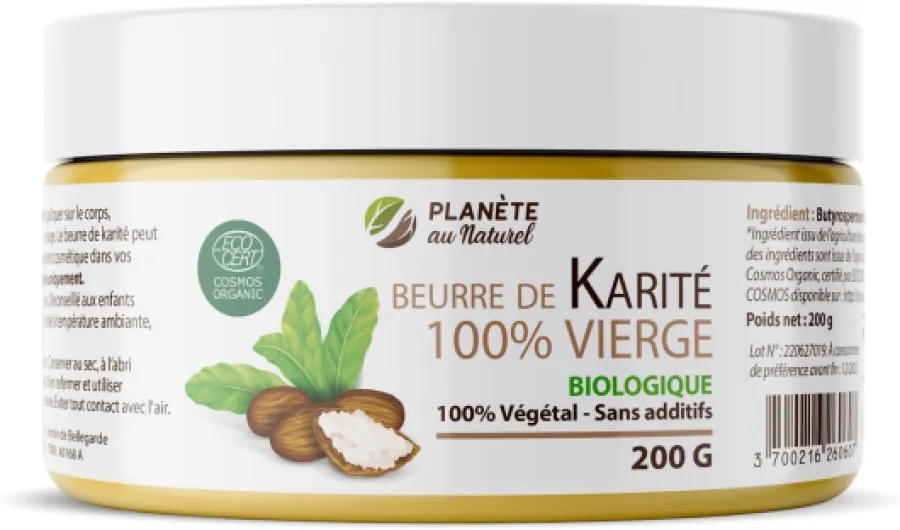 Beurre de Karité 200 g - Biologique - 100% vierge - 100% végétal - sans additifs - Non raffiné- cheveux - corps - visage - pur - Végan 200 g (Lot de 1)