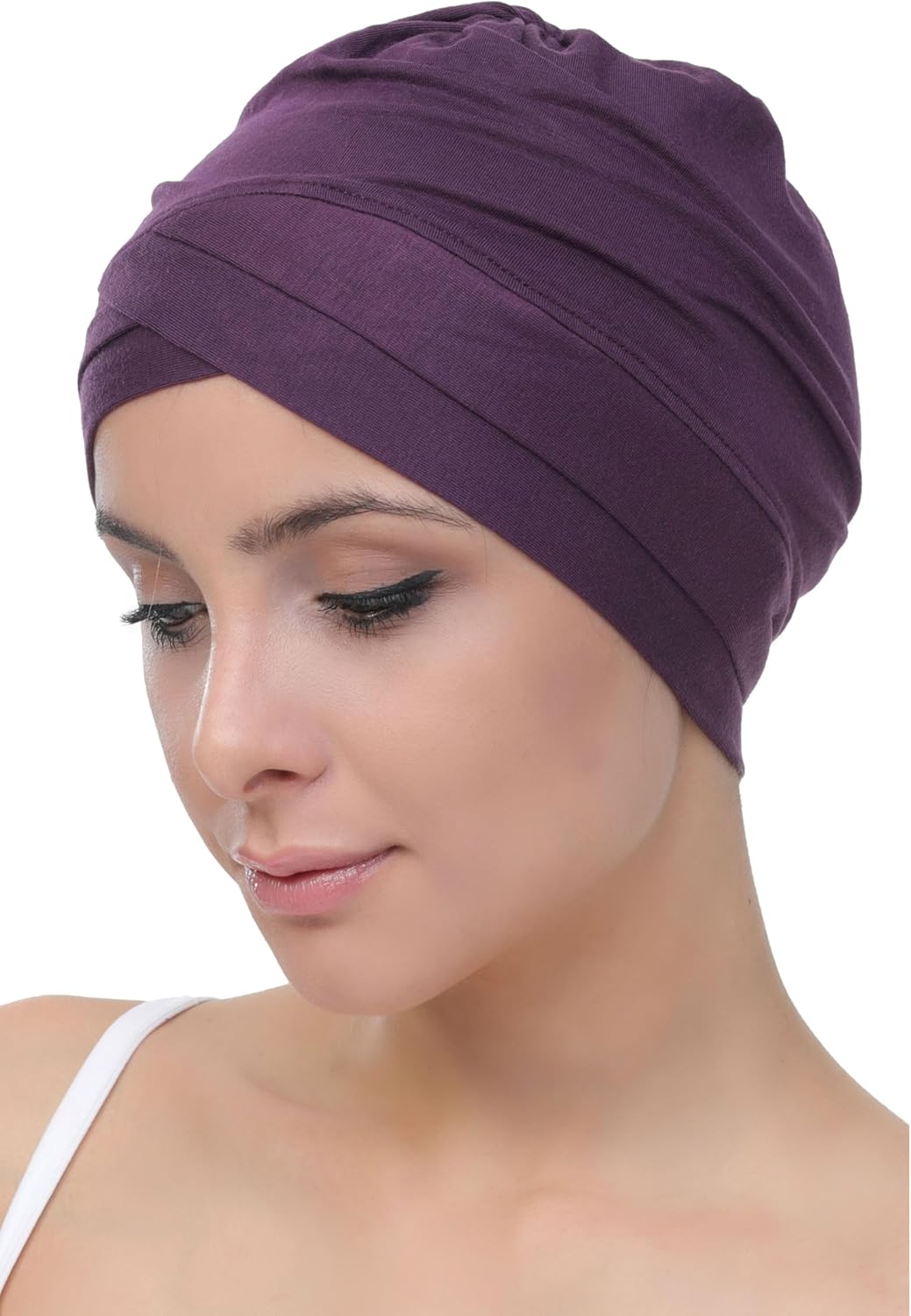 W Bonnet Chimio Femme, Coiffe en Bambou pour Perte de Cheveux, Turban Moderne pour Tous Les Jours, Bonnet de Nuit Respirant, Doux et Confortable, Couverture Totale du Cuir Chevelu par Deresina Taille unique Violet