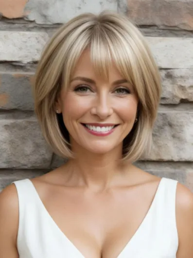 Perruque Femme Naturelle Perruque Bob Dégradée Court avec Frange Volume et Style pour Quinquagénaires Grand-mère Couvre Cheveux Blancs Perruques Synthétique Naturels Blond Clair Ombré Ombre Light Blonde Brève