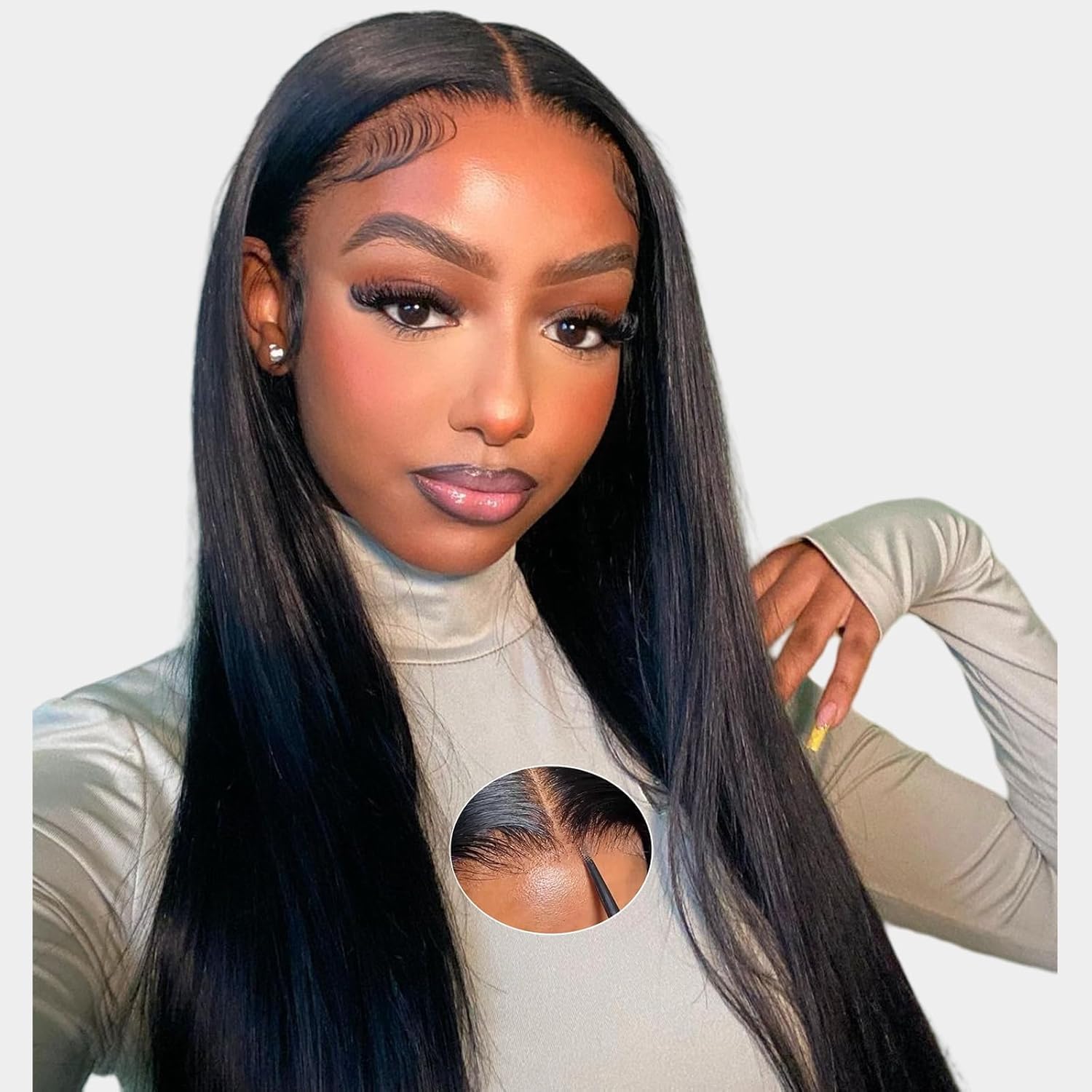 Perruque Bresilienne Cheveux Humain 200% Densité 9x6 Perruque Femme Naturelle Straight Sans Colle Cheveux HD Lace Wear and Go Glueless Wig Plucked Pre Cut Naturel Humaine 24 Pouces 24 Pouces (61cm) 9X6 wig