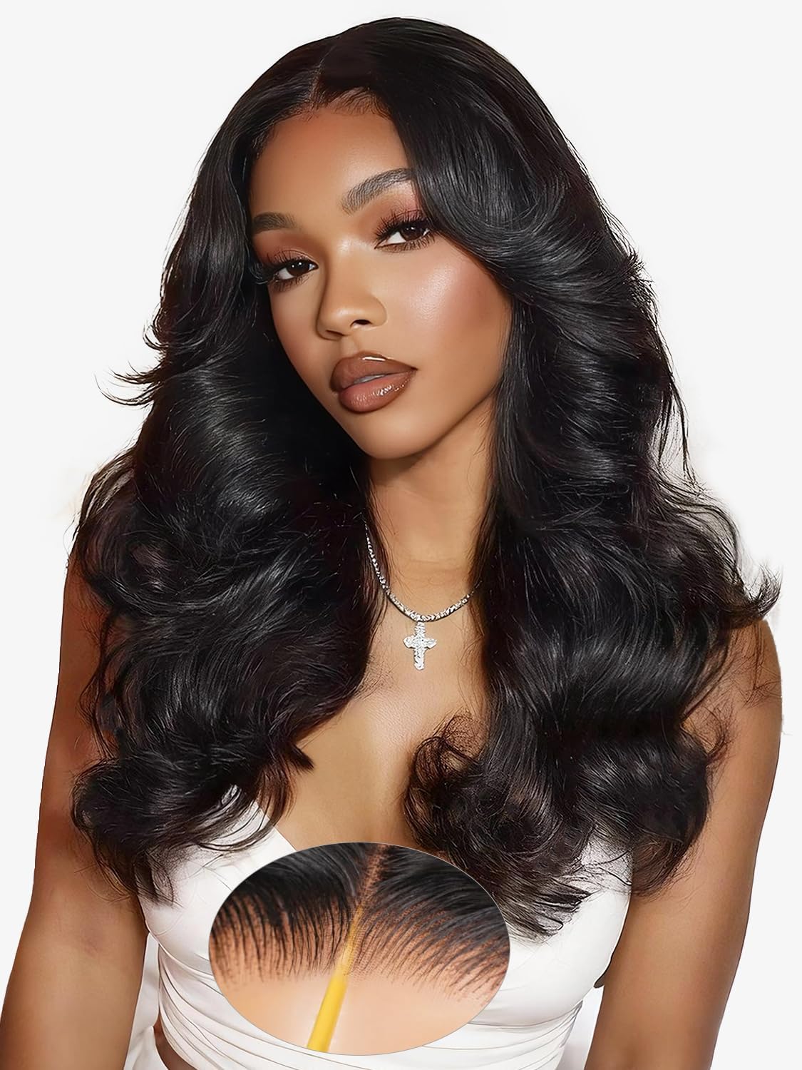 All-Day Comfort Face-Framing Perruque Cheveux Humain 7x6 Perruque Femme Naturell Loose Body Wave 200% Densité Glueless Wig Human Hair Pré-Pincé Pré-Coupé Wear and Go Wig for Women 20 Pouces（51cm） 20 Pouces Natural black