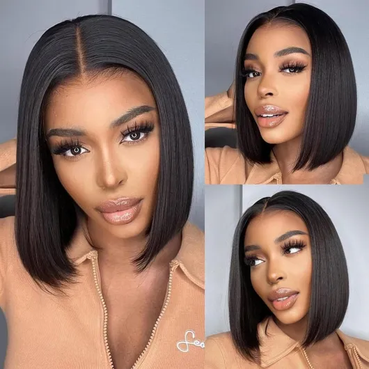 10 Pouces (25 cm) Short Bob Wig Perruque Cheveux Humain Vrai 13x4 Lace Frontal Bob Wigs Human Hair Noir Naturel Perruque Bresilienne Naturel Densité de 150% 25 cm Perruque Bob Wig