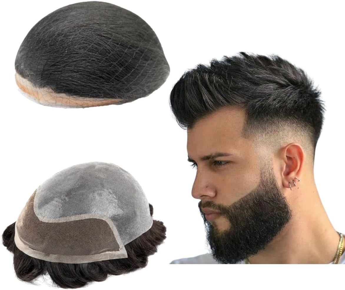 Toupee pour hommes Postiches 25,4 x 20,32 cm - Toupee Hollywood - Système de remplacement de cheveux pour hommes - Prothèse capillaire pour homme - Respirant (#1B noir cassé)
