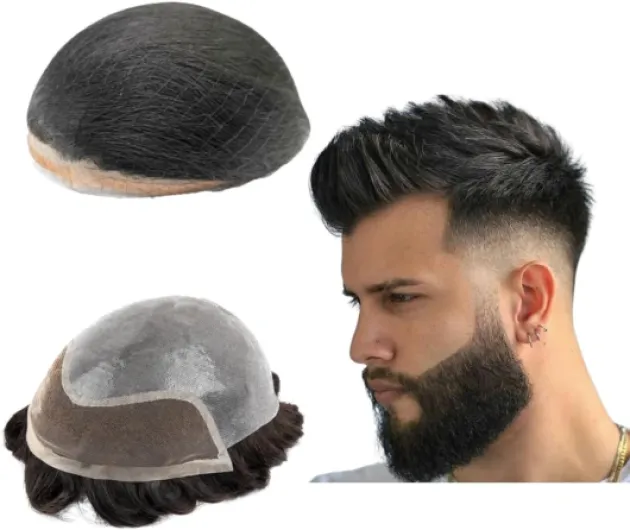 Toupee pour hommes Postiches 25,4 x 20,32 cm - Toupee Hollywood - Système de remplacement de cheveux pour hommes - Prothèse capillaire pour homme - Respirant (#1B noir cassé)