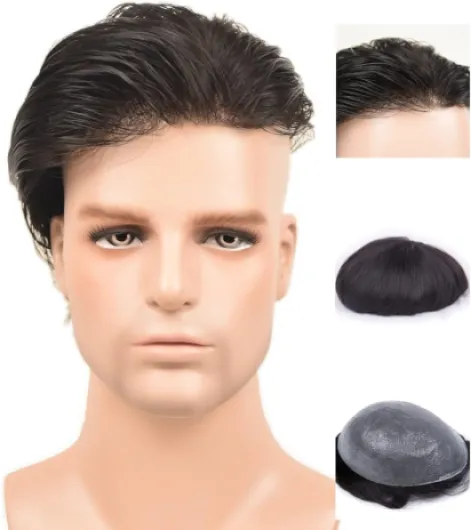 Human Hair Mens Toupet Peau fine Système de remplacement des cheveux pour hommes (6x8 inch, Natural Colour) 6x8 inch Natural Colour