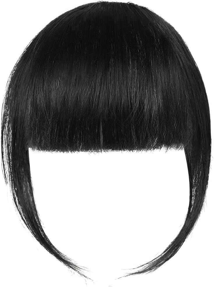 LOPHE Frange à Clip, Pince à frange française tressée De Vrais Cheveux Humains,Bangs Neat Une Extension de Cheveux à Clipser Air Bangs avec Temples,pour Femme à Porter au Quotidien,Noir 13 cm x 22 cm Noir