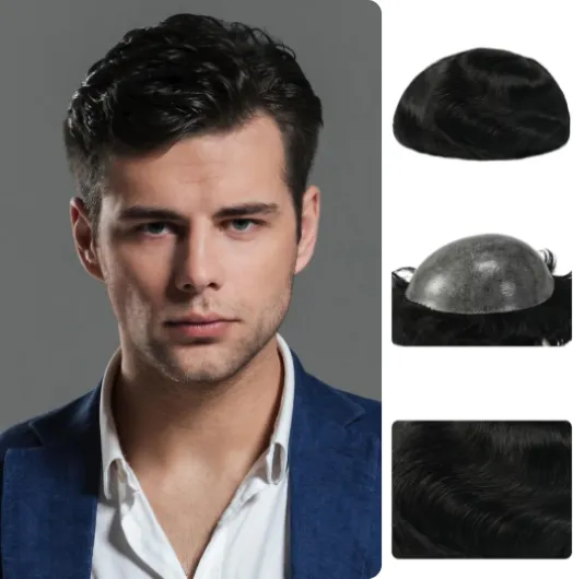 Zakya Perruque pour Homme, 100% Cheveux Humains, Système de Remplacement de Cheveux, Toupet Cheveux Humains, Taille de Base 20 x 25 CM (Noir Naturel 1A#)