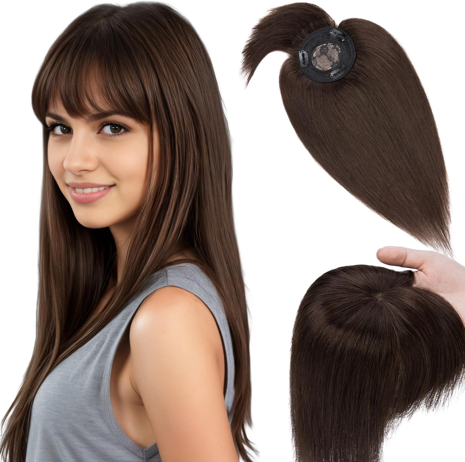 Volumateur Capillaire Femme Naturel a Clip Cheveux Naturel Toupet Humain (Base 10cm*10cm) 15cm 26g #2 CHATAIN FONCE 15 cm (10 cmx10 cm) #2 CHATAIN FONCE