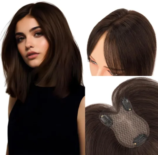 MY-LADY Topper Cheveux Humain Femme, Marron Foncé Volumateur Capillaire Naturel Fin Pour Femme Fille 21g Extension à Clip Cheveux Sans Frange(#02) Sans Frange 02 Marron Foncé