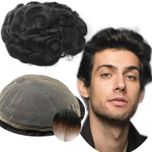 Toupet Cheveux Humains pour Hommes Yanahair Respirant Suisse Dentelle Postiche Base Perruques,8x10 pouces de Densité Moyenne Légère Postiche pour Hommes(#1B Noir naturel)
