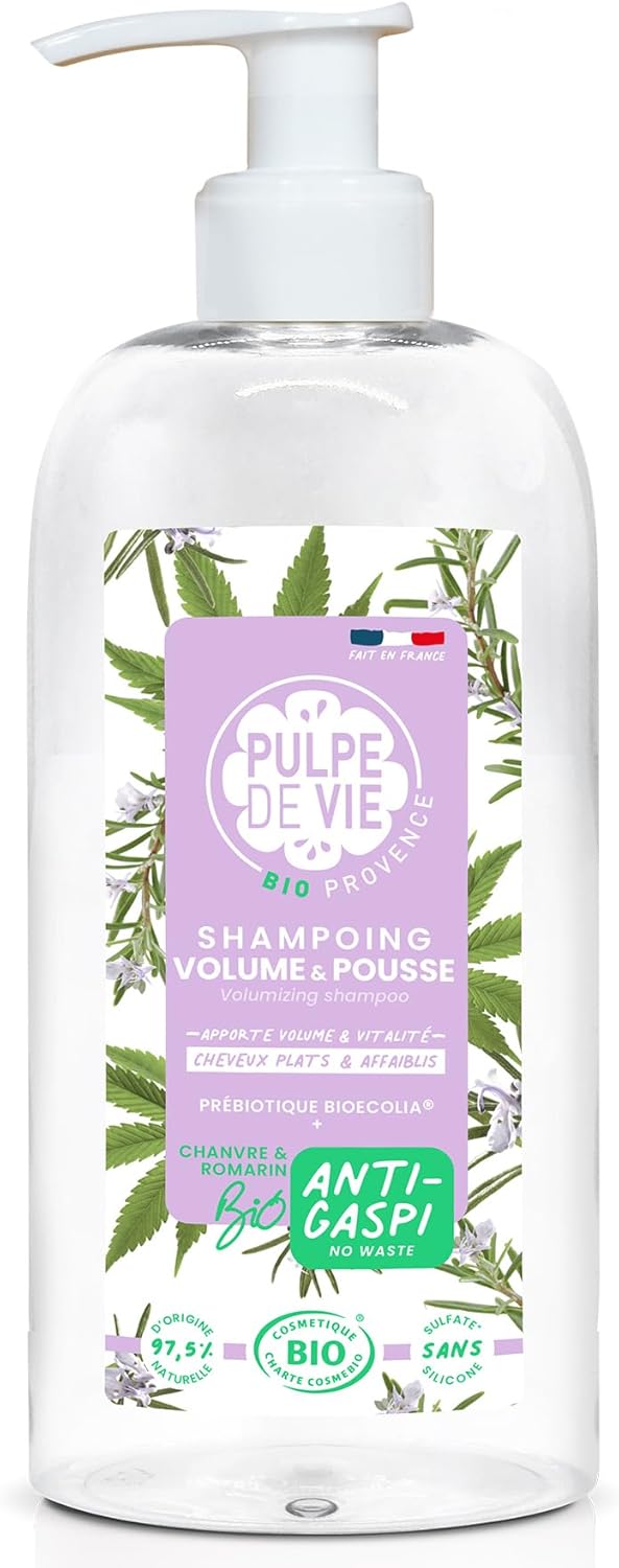 Shampooing Volume & Pousse Certifié BIO XL 400 ml - Chanvre & Romarin - Cheveux Volumineux & Sains - BIO