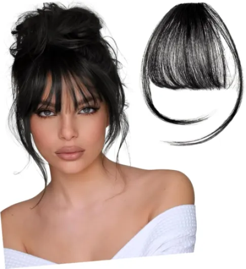 Extensions Clip-in Frange Longue Noire Mèches Synthétiques Résistantes Chaleur Pour Coiffure Réaliste Et Remodelable Faux Cheveux Pratiques Et Naturels