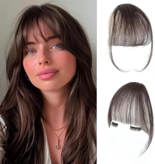 Frange a clip, Invisible Frange à Clip Cheveux, Bangs à Clip Cheveux Humain, Mini Frange de Cheveux Mode pour Femme, Front Hair Bangs(Brun Foncé)