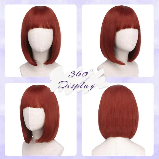 Rouge Courte Bob Perruque avec Franges, 30 cm Droites Coloré Perruques de Cheveux Synthétiques Cosplay Utilisation Quotidienne De La Fête pour Femmes Carnaval Straight Bob Wig With Bangs