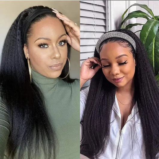 Xtrend – Perruque Yaki droite pour femme, cheveux synthétiques, sans colle, sans lace front, avec bandeau attaché, 56 cm 22 pouces (paquet de 1) 1B#