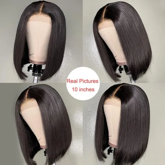 Bob Wig Human Hair 150% Density Perruque Bresilienne Courte 13x4 Lace Front Bob Wig Lisse Naturel Free Part pour Femme 20 cm (8 Pouces) 20 cm Perruque Bob Wig