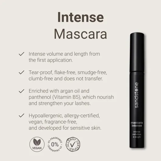 Mascara Intense pour Yeux Sensibles - Hypoallergénique & Vegan - Anti-Bavures - Allongeant & Séparateur - Sans Parfum (Noir)