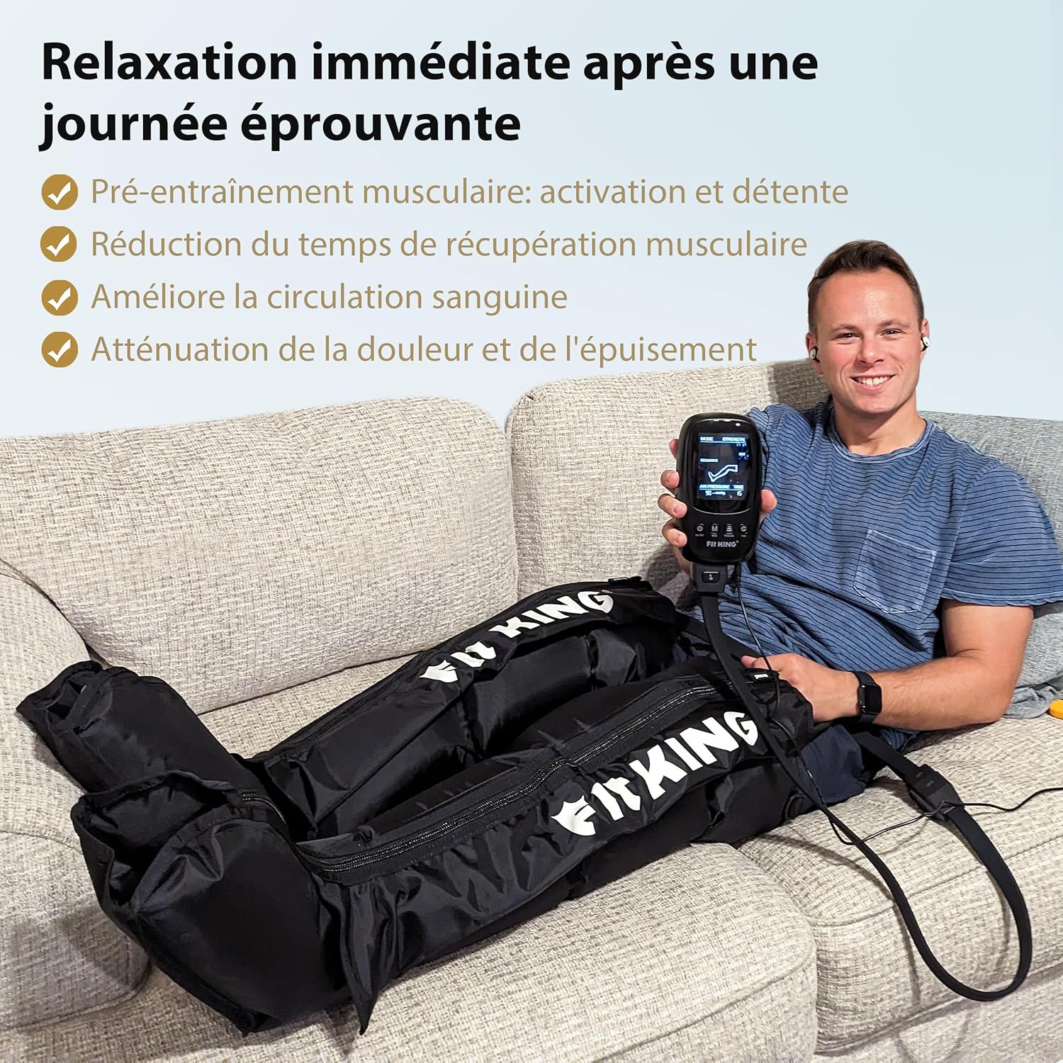 FIT KING Massage Jambes Bottes Pressothérapie pour la Récupération Appareil de Massage pour Jambes et Pieds Soulager les Jambes Lourdes et Amélioration des Performances Sportives M-pas de chauffage