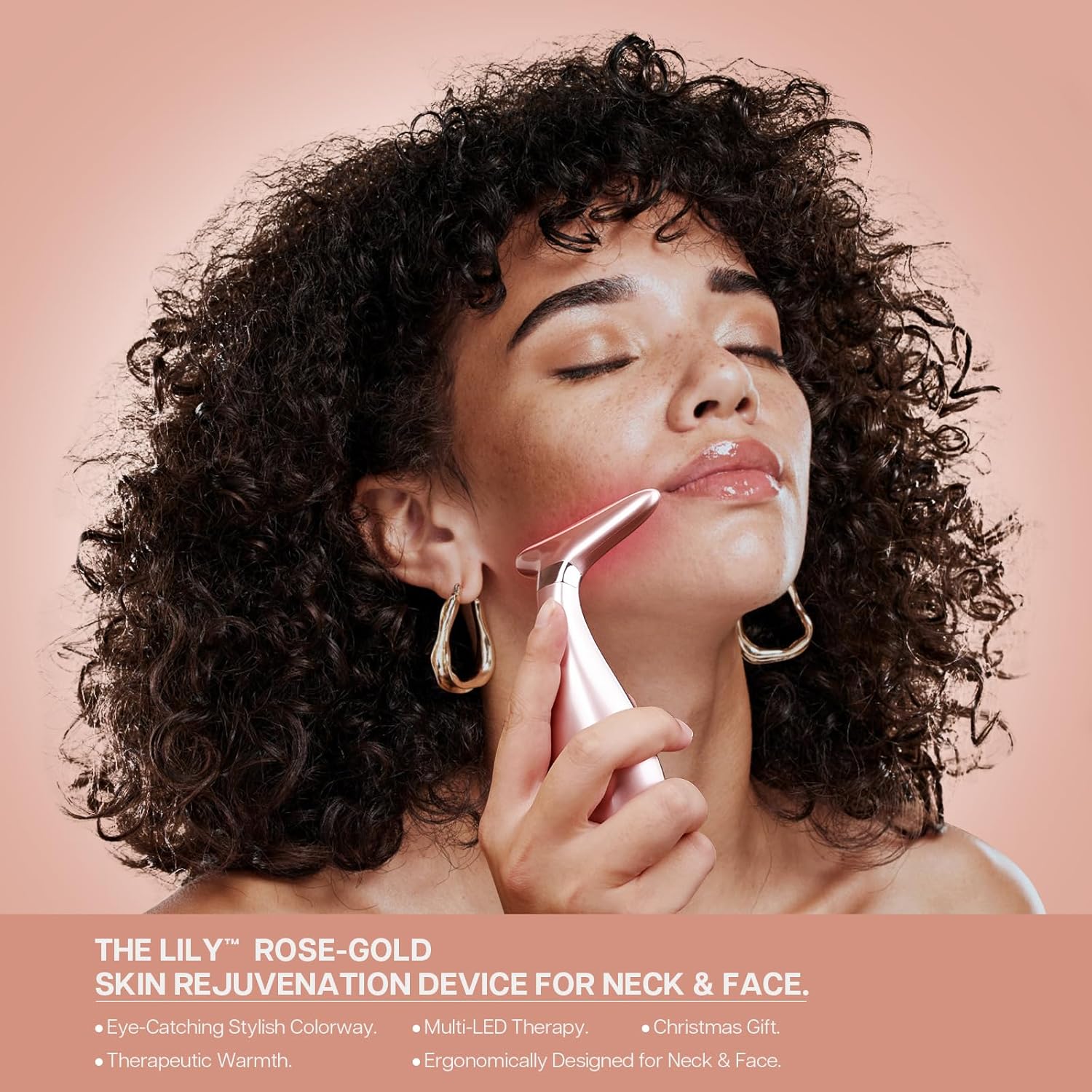 VRAIKO Lily Neck massage du visage, dispositif de rajeunissement de la peau avec thérapie thermique, LED à triple action et Vibration, pour soulager et resserrer anti-âge Or Rose