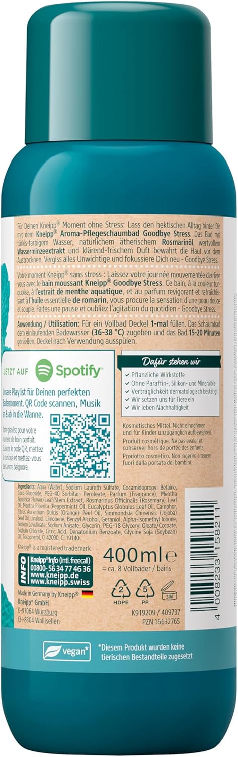 Kneipp Goodbye Stress Bain moussant aromatique, 400 ml Fraîcheur 400 ml (Lot de 1)