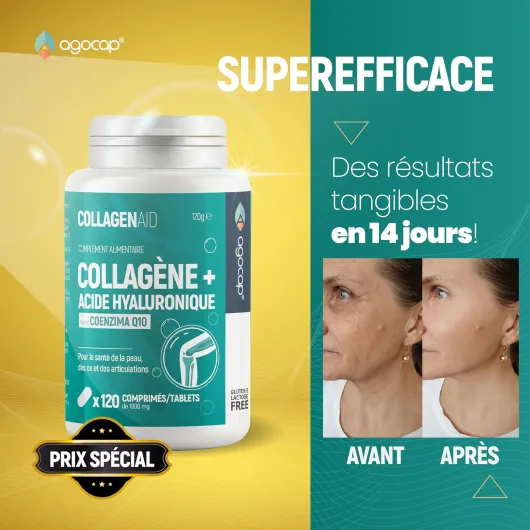 Collagene et acide hyaluronique - Collagene 120 comprimes, Articulations Fortes et Peau Hydratée - Collagène, Acide Hyaluronique, Coenzyme q10 - Cure de 2 mois - Collagene pour Articulation et Ongles