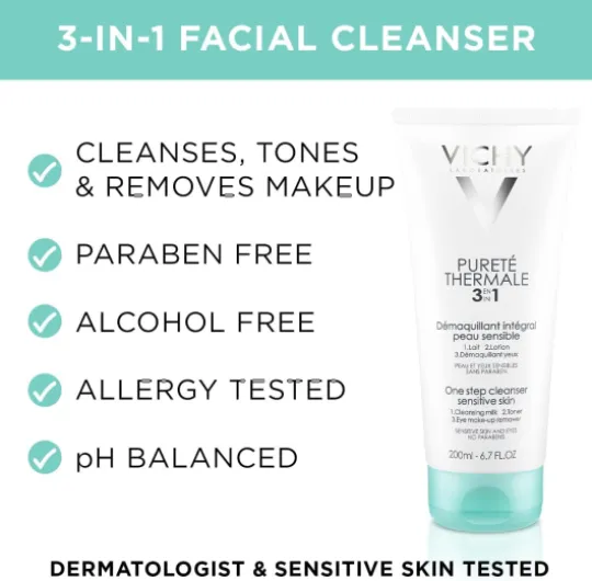 Vichy, Pureté Thermale, Démaquillant Intégral, Utilisation 3-En-1 Lait Lotion et Démaquillant, Nettoie et Purifie, Adapté aux Peaux et Yeux Sensibles, Glycérine, 300 ml Démaquillant Intégral 3en1 300 ml (Lot de 2)