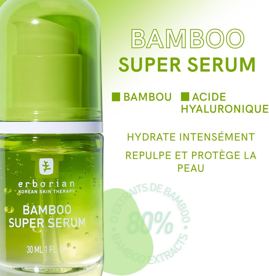Erborian - Super Sérum Bamboo/Ginseng/Red Pepper ou Yuza - Soin Visage - Nourrit, Illumine, Repulpe et Protège - Préserve l'Hydratation de la Peau - Cosmétique Coréen 30 ml Super Sérum Bambou
