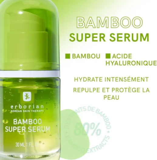 Erborian - Super Sérum Bamboo/Ginseng/Red Pepper ou Yuza - Soin Visage - Nourrit, Illumine, Repulpe et Protège - Préserve l'Hydratation de la Peau - Cosmétique Coréen 30 ml Super Sérum Bambou