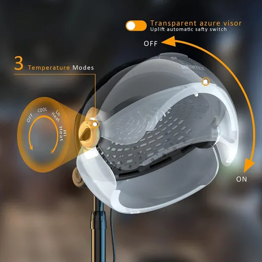 Casque Chauffant Cheveux Afro, Casque Seche Cheveux, Casque Vapeur Cheveux Pour Soin, Hair Steamer, 1650W, 3 modes de température, sèche-cheveux ion, hauteur 85-150 cm (noir)