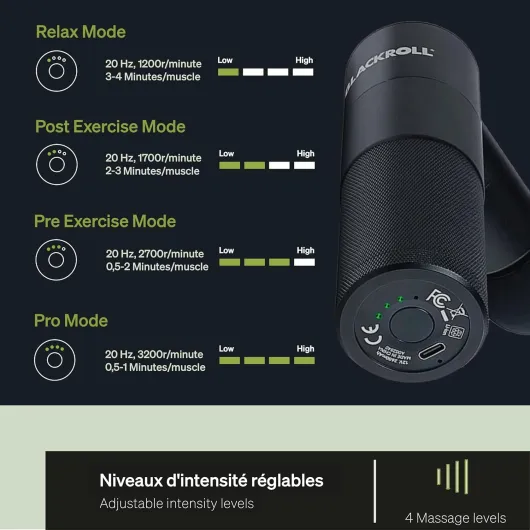 Pistolet de massage BLACKROLL® FASCIA GUN - masseur pour les muscles et les fascias - niveaux d'intensité réglables pour le massage du dos, des épaules, du cou et des jambes Noir