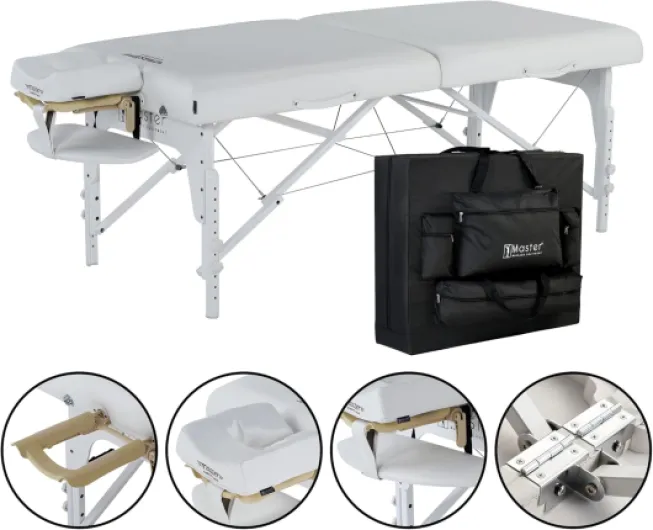 Master Massage Montclair Table de Massage Mobile Pliable - Table de Massage - Table de Maquillage Portable en Bois - 71 cm - Blanc Neige