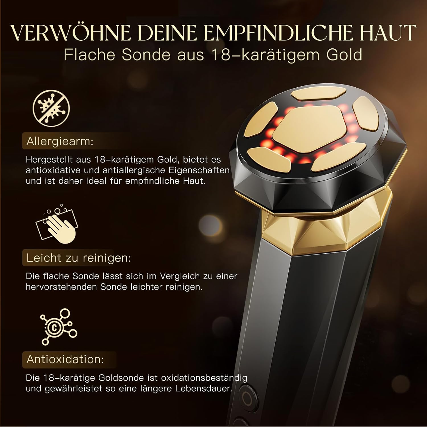 ANLAN Appareil Visage Anti-Âge RF,5 Modes Nettoyage, Hydratation, Froid, Raffermissant, Lifting - Tête en Or 18K, Pour Peaux Sensibles, Visage, Cou, Jambes, avec Gel Blanc-01
