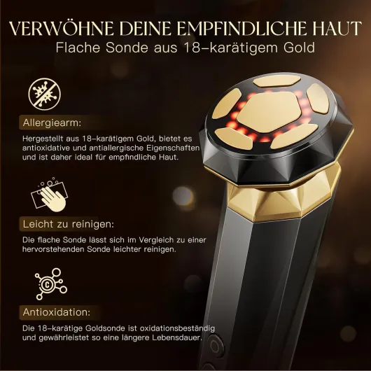 ANLAN Appareil Visage Anti-Âge RF,5 Modes Nettoyage, Hydratation, Froid, Raffermissant, Lifting - Tête en Or 18K, Pour Peaux Sensibles, Visage, Cou, Jambes, avec Gel Blanc-01