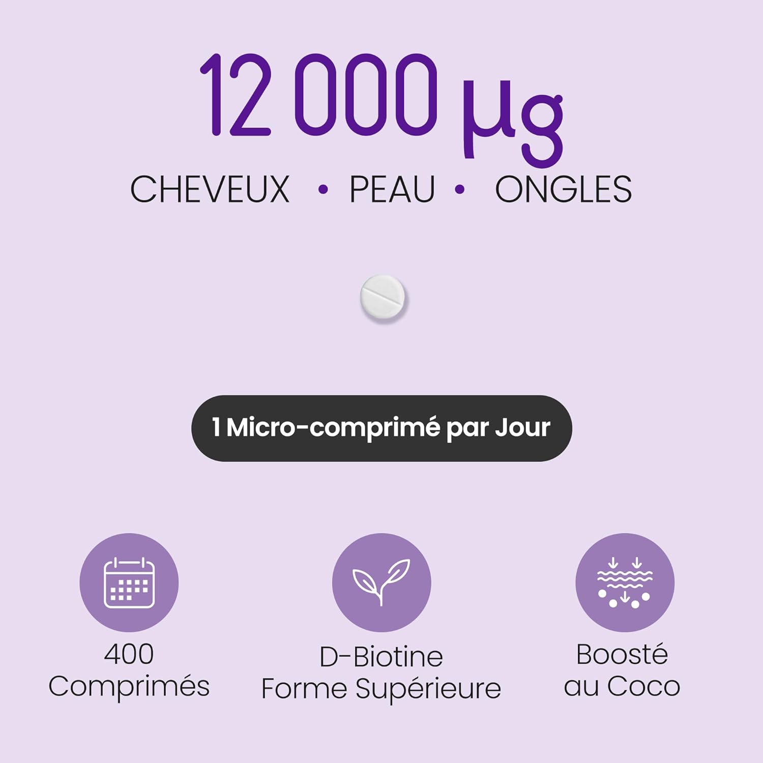 Biotine Cheveux Pousse Rapide - 12 000 mcg Extra Fort - 1 An en Bouteille - B7 Vitamine Complement Alimentaire Perte de Cheveux Femme et Homme - Cure Anti Chute et Volume - VitaBright Biotin