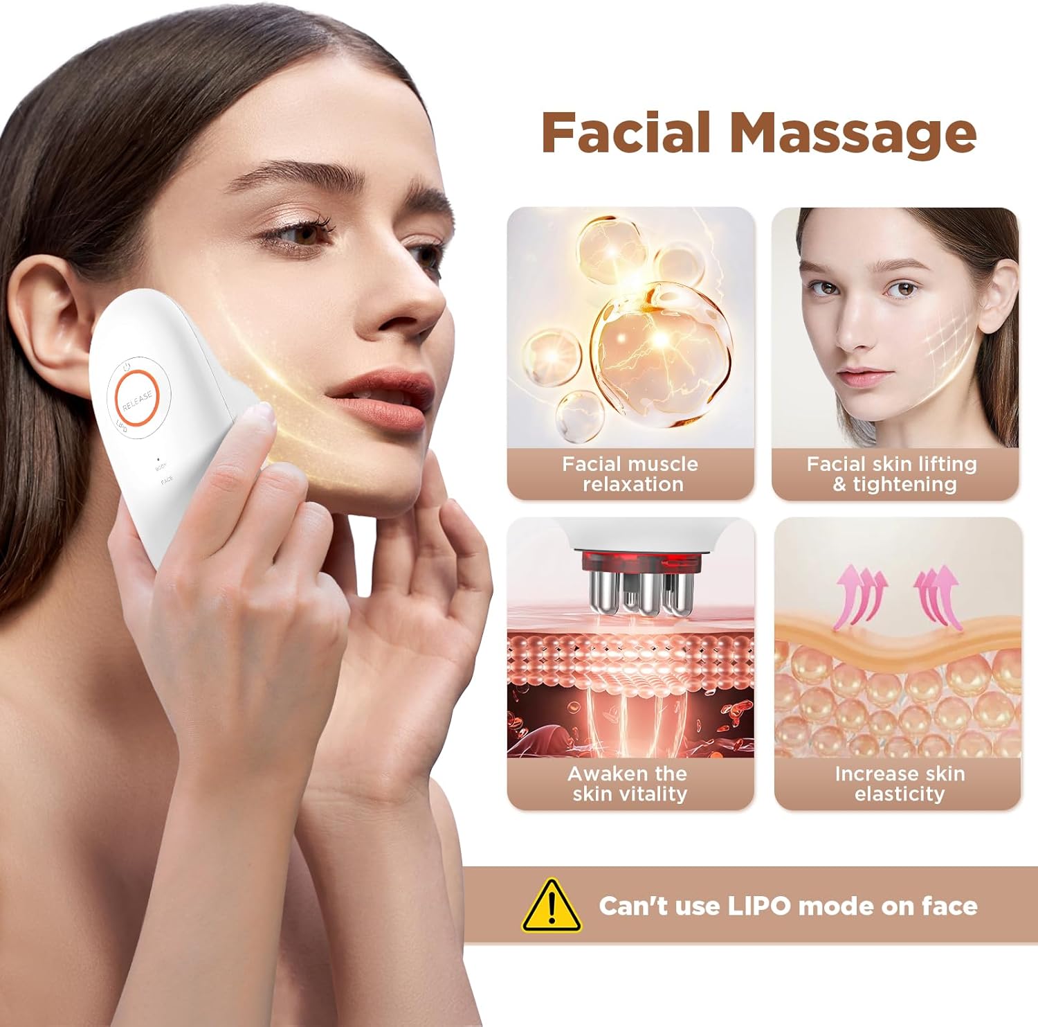 Masseur Anti Cellulite Électrique à Ventouse, EMS et Lumière Rouge, 3 Niveaux d’Intensité, 2 Ventouses, pour Corps et Visage, Effet Drainage Lymphatique, Raffermissant, Massage en Profondeur, Blanc
