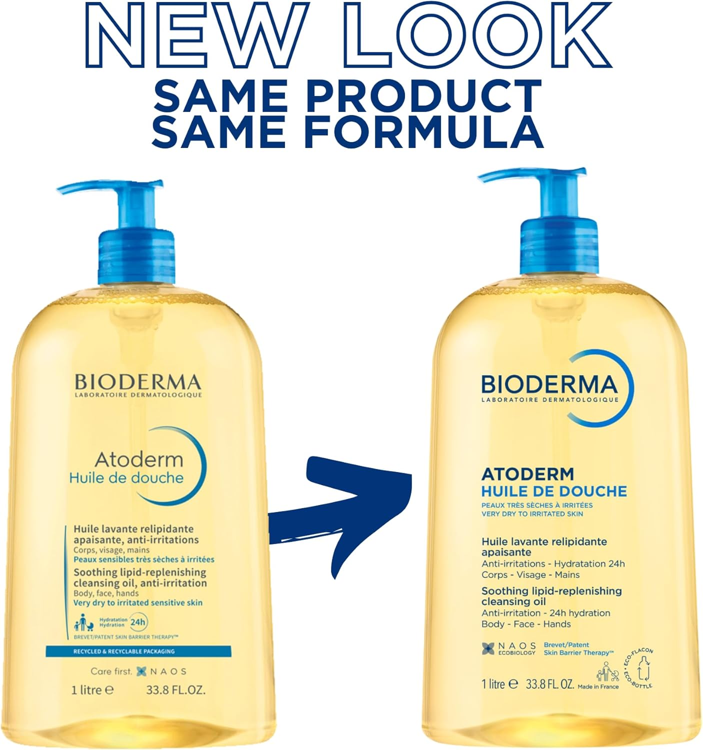 BIODERMA Atoderm Huile de douche - Nettoyant apaisant et anti-irritations - Confort immédiat dès utilisation et 24 h d’hydratation - Peaux sensibles très sèches à irritées - Flacon pompe 1 l
