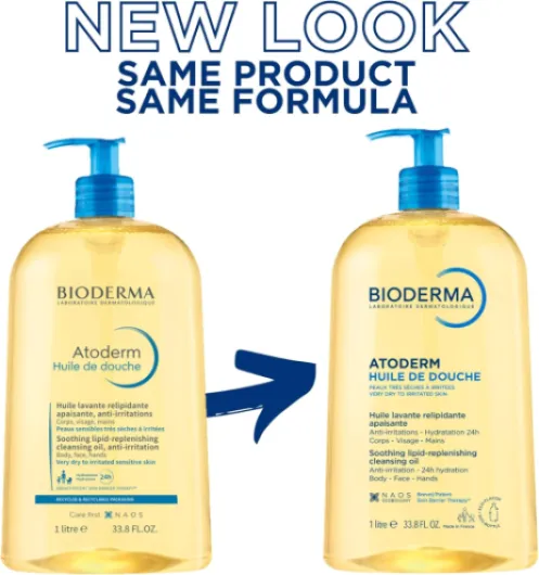 BIODERMA Atoderm Huile de douche - Nettoyant apaisant et anti-irritations - Confort immédiat dès utilisation et 24 h d’hydratation - Peaux sensibles très sèches à irritées - Flacon pompe 1 l
