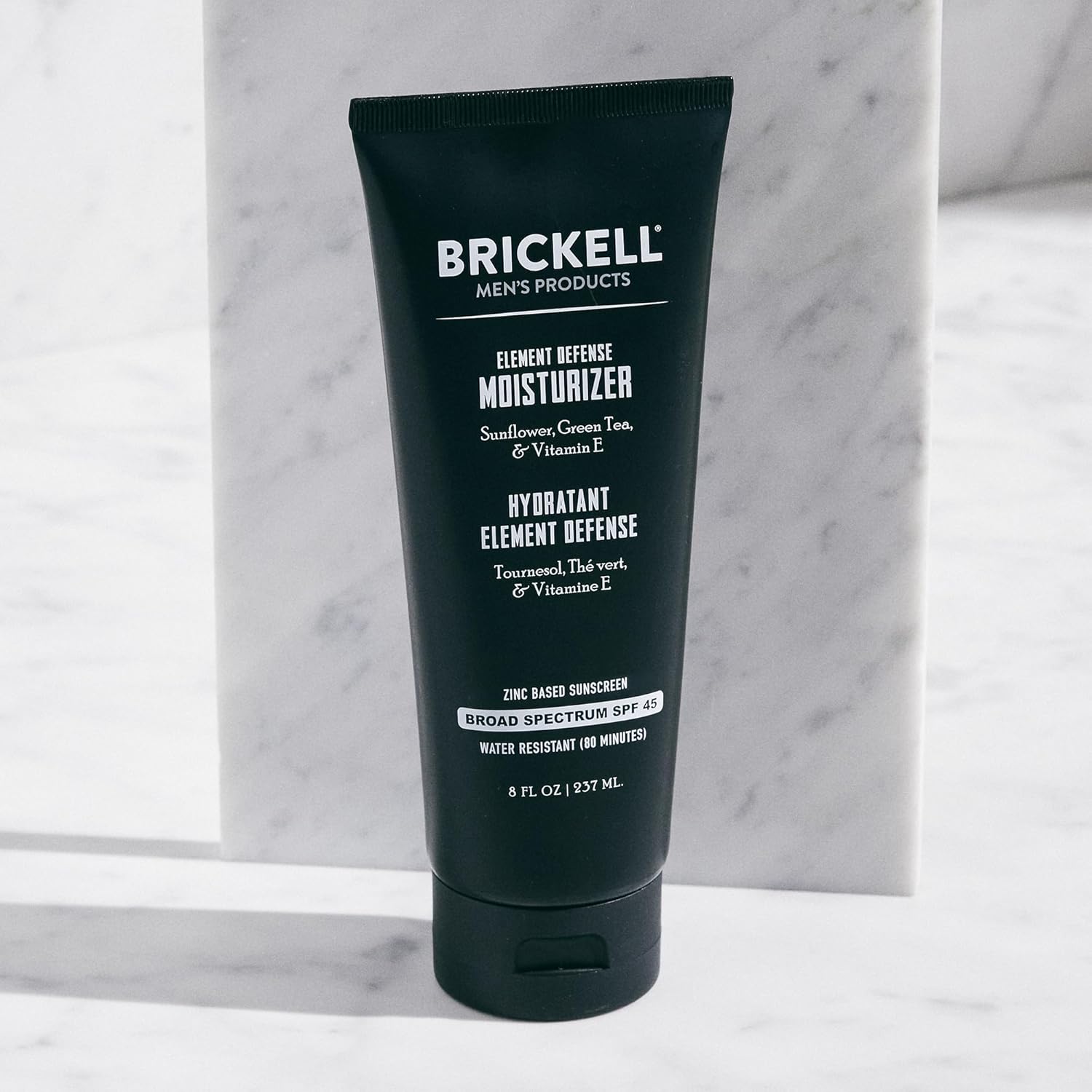 Brickell Hydratant Element Defense Avec SPF45 Pour Hommes, Naturel Et Biologique, Crème Solaire Au Zinc SPF45, Hydrate Et Protège La Peau Contre Les Rayons UVA/UVB, 236 Millilitres, Non Parfumé