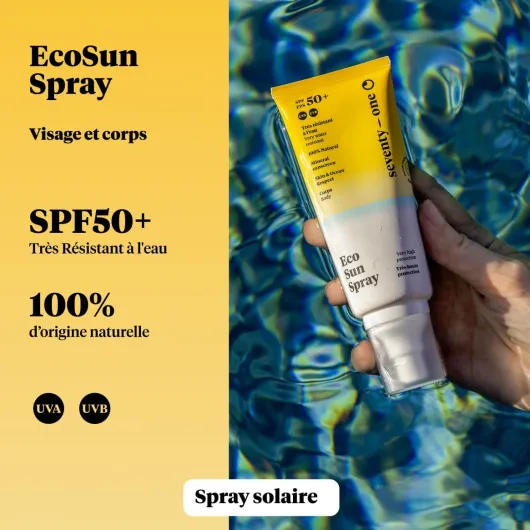 Eco Sun Spray SPF 50+ - Lait solaire très haute protection - UVA & UVB - Très résistante à l’eau - 100% Naturel - 100 ml