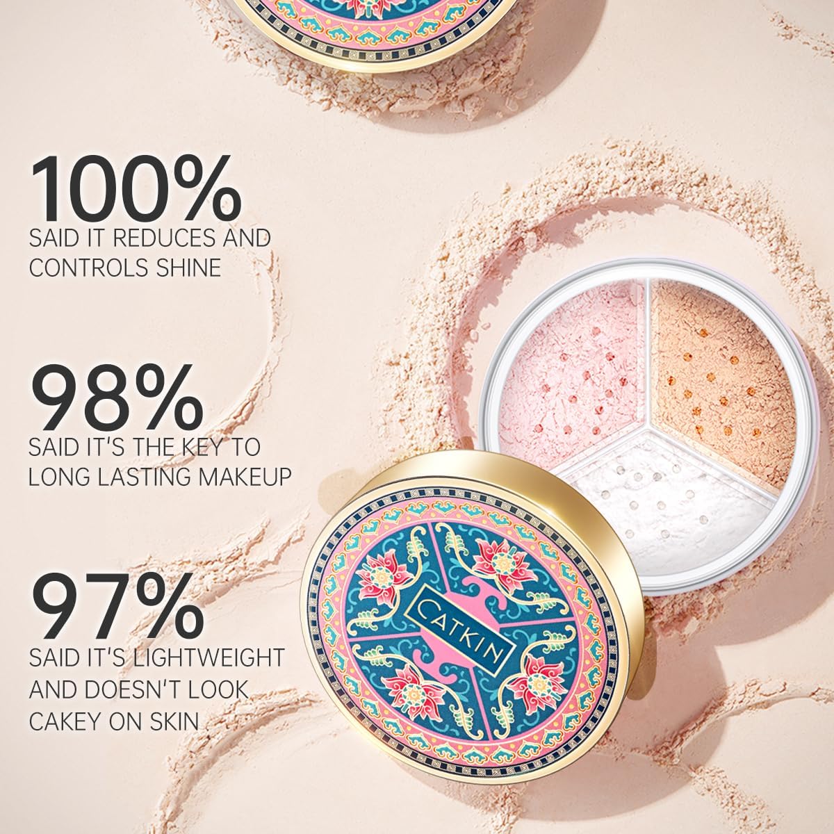 Loose Setting Powder, Poudre Libre, Poudre Matifiante, Absorption de l'Excès de Sébum, Anti-Pores, Correcteur de Couleur, Ultra légère & Universelle, Translucide，4g*3 C02 Matte